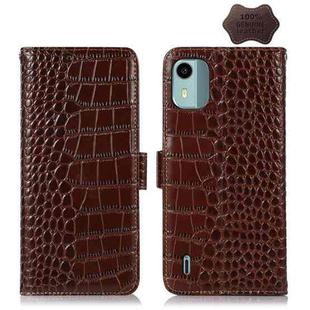 For Nokia C12 4G Crocodile Top Layer Cowhide Leather Phone Case(Brown)