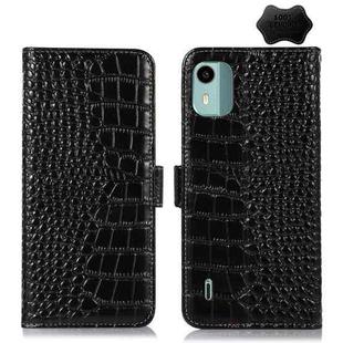 For Nokia C12 4G Crocodile Top Layer Cowhide Leather Phone Case(Black)