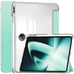 For OnePlus Pad 3-Fold Clear Back Cover Leather Smart Tablet Case(Mint Green)