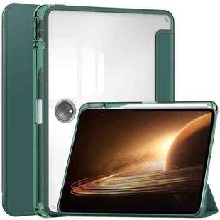 For OPPO Pad 2 3-Fold Clear Back Cover Leather Smart Tablet Case(Dark Green)