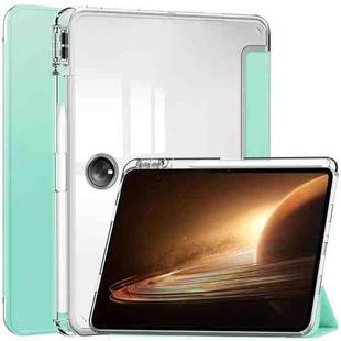 For OPPO Pad 2 Clear Back Cover 3-Fold Leather Smart Tablet Case(Mint Green)