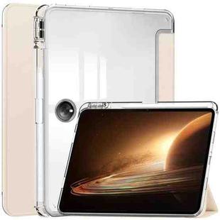 For OPPO Pad 2 3-Fold Clear Back Cover Leather Smart Tablet Case(Apricot)