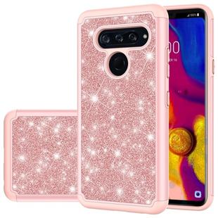 For LG V40 ThinQ Glitter Powder Contrast Skin Shockproof Silicone + PC Protective Case(Rose Gold)