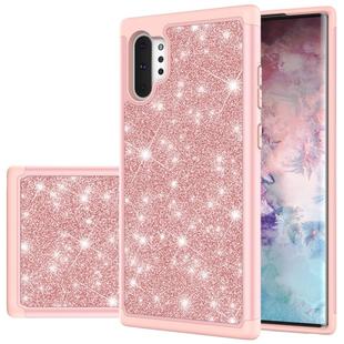 For Samsung Galaxy Note 10+ Glitter Powder Contrast Skin Shockproof Silicone + PC Protective Case(Rose Gold)