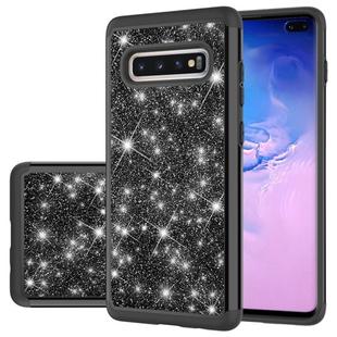 For Samsung Galaxy S10+ Glitter Powder Contrast Skin Shockproof Silicone + PC Protective Case(Black)