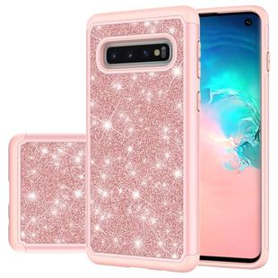 For Samsung Galaxy S10 Glitter Powder Contrast Skin Shockproof Silicone + PC Protective Case(Rose Gold)