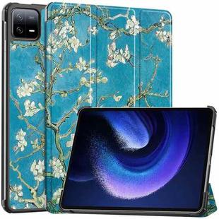 For Xiaomi Pad 6 / 6 Pro Custer Painted 3-Fold Stand Leather Smart Tablet Case(Apricot Blossom)
