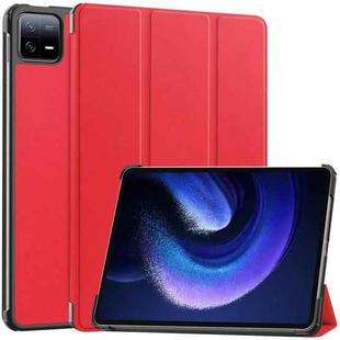 For Xiaomi Pad 6 / 6 Pro Custer Solid Color 3-Fold Stand Leather Smart Tablet Case(Red)