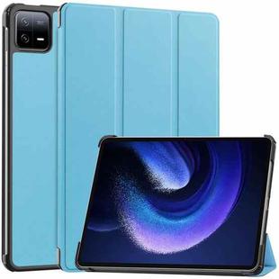 For Xiaomi Pad 6 / 6 Pro Custer Solid Color 3-Fold Stand Leather Smart Tablet Case(Sky Blue)