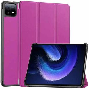 For Xiaomi Pad 6 / 6 Pro Custer Solid Color 3-Fold Stand Leather Smart Tablet Case(Purple)