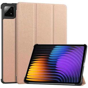 For Xiaomi Pad 7 / 7 Pro Custer Solid Color 3-Fold Stand Leather Smart Tablet Case(Rose Gold)