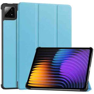 For Xiaomi Pad 7 / 7 Pro Custer Solid Color 3-Fold Stand Leather Smart Tablet Case(Sky Blue)