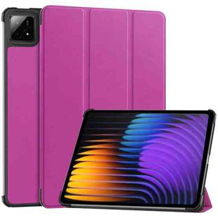 For Xiaomi Pad 7 / 7 Pro Custer Solid Color 3-Fold Stand Leather Smart Tablet Case(Purple)