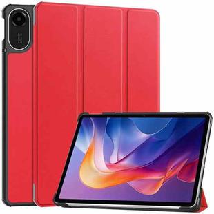 For Xiaomi Redmi Pad 2 Custer Texture 3-Fold Holder Leather Smart Tablet Case(Red)
