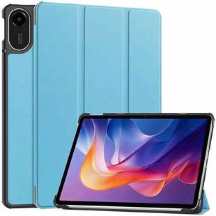For Xiaomi Redmi Pad 2 Custer Texture 3-Fold Holder Leather Smart Tablet Case(Sky Blue)