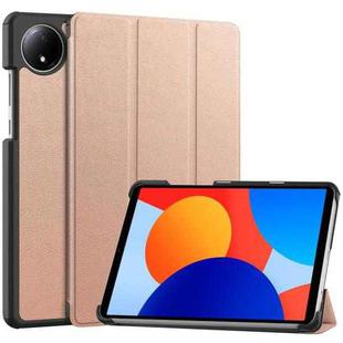 For Xiaomi Redmi Pad SE 8.7 Custer Texture 3-Fold Holder Leather Smart Tablet Case(Rose Gold)