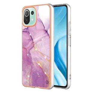 For Xiaomi 11 Lite Electroplating Marble Dual-side IMD Phone Case(Purple 001)