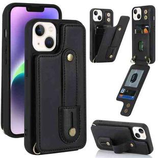 For iPhone 14 Wristband Vertical Flip Wallet Back Cover Phone Case(Black)