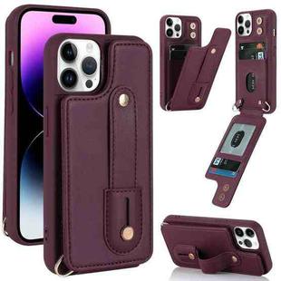 For iPhone 14 Pro Max Wristband Vertical Flip Wallet Back Cover Phone Case(Wine Red)