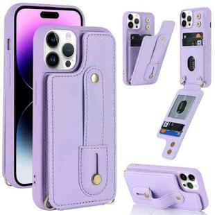 For iPhone 14 Pro Max Wristband Vertical Flip Wallet Back Cover Phone Case(Purple)