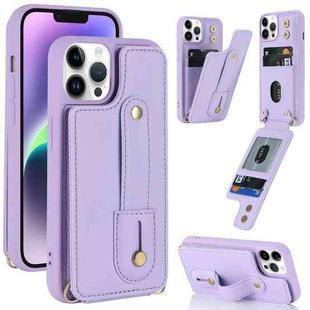 For iPhone 13 Pro Max Wristband Vertical Flip Wallet Back Cover Phone Case(Purple)