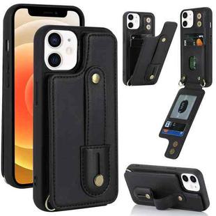 For iPhone 12 / 12 Pro Wristband Vertical Flip Wallet Back Cover Phone Case(Black)