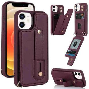 For iPhone 12 / 12 Pro Wristband Vertical Flip Wallet Back Cover Phone Case(Wine Red)