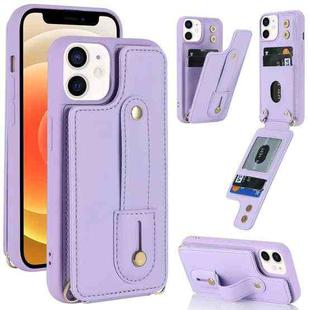 For iPhone 12 / 12 Pro Wristband Vertical Flip Wallet Back Cover Phone Case(Purple)