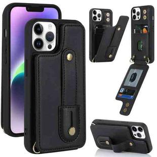 For iPhone 12 Pro Max Wristband Vertical Flip Wallet Back Cover Phone Case(Black)