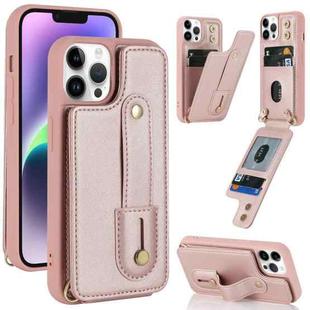 For iPhone 11 Pro Max Wristband Vertical Flip Wallet Back Cover Phone Case(Rose Gold)