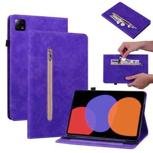For Xiaomi Pad  6 / Pad 6 Pro Skin Feel Solid Color Zipper Leather Tablet Case(Purple)