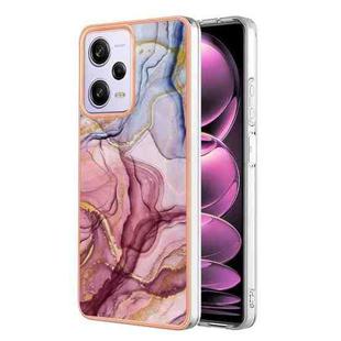 For Xiaomi Redmi Note 12 Pro 5G Global Electroplating Marble Dual-side IMD Phone Case(Rose Red 014)