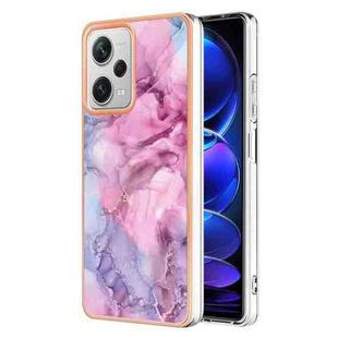 For Xiaomi Redmi Note 12 Pro+ 5G Global Electroplating Marble Dual-side IMD Phone Case(Pink 013)