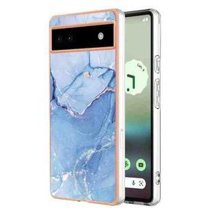 For Google Pixel 6A Electroplating Marble Dual-side IMD Phone Case(Blue 018)