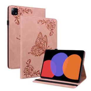For Xiaomi Pad 6 / Pad 6 Pro Butterfly Flower Embossed Leather Tablet Case(Rose Gold)