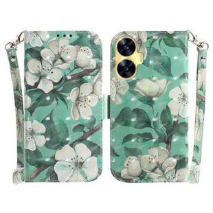 For Realme C55 3D Colored Horizontal Flip Leather Phone Case(Watercolor Flower)