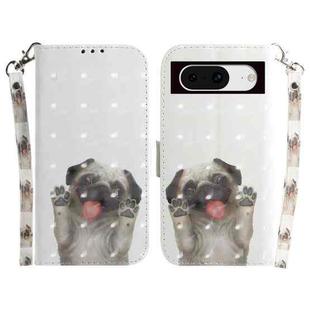 For Google Pixel 8 3D Colored Horizontal Flip Leather Phone Case(Pug)