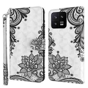 For Xiaomi 13 3D Painting Pattern Flip Leather Phone Case(Diagonal Black Flower)