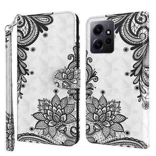 For Xiaomi Redmi Note 12 4G Global 3D Painting Pattern Flip Leather Phone Case(Diagonal Black Flower)