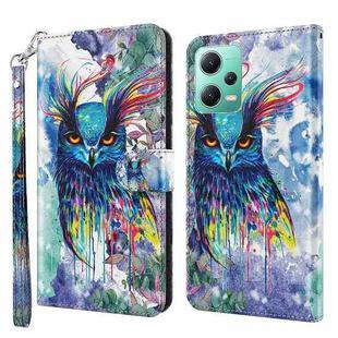 For Xiaomi Redmi Note 12 5G Global / Poco X5 5G 3D Painting Pattern Flip Leather Phone Case(Watercolor Owl)
