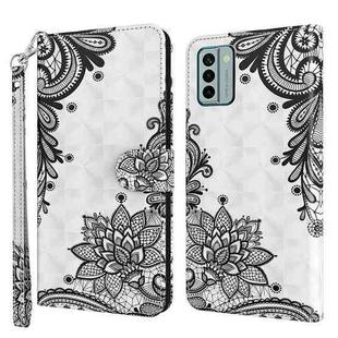 For Nokia G22 3D Painting Pattern Flip Leather Phone Case(Diagonal Black Flower)