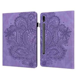 For Samsung Galaxy Tab S9 / S9 FE Peacock Embossed Pattern Leather Tablet Case(Purple)