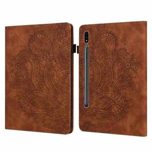 For Samsung Galaxy Tab S9 / S9 FE Peacock Embossed Pattern Leather Tablet Case(Brown)
