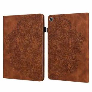 For Samsung Galaxy Tab A9 Peacock Embossed Pattern Leather Tablet Case(Brown)