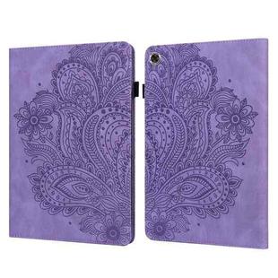 For Samsung Galaxy Tab A9+ Peacock Embossed Pattern Leather Tablet Case(Purple)