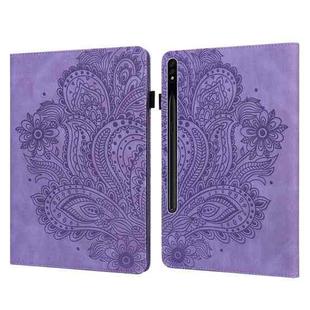 For Samsung Galaxy Tab S10+ / S9+ Peacock Embossed Pattern Leather Tablet Case(Purple)