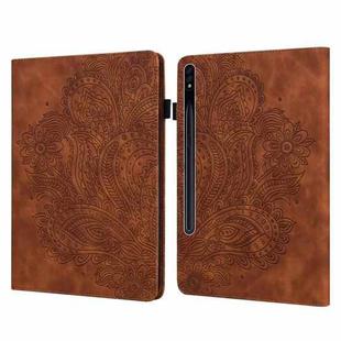 For Samsung Galaxy Tab S10+ / S9+ Peacock Embossed Pattern Leather Tablet Case(Brown)