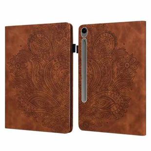 For Samsung Galaxy Tab S10 FE+ Peacock Embossed Pattern Leather Tablet Case(Brown)