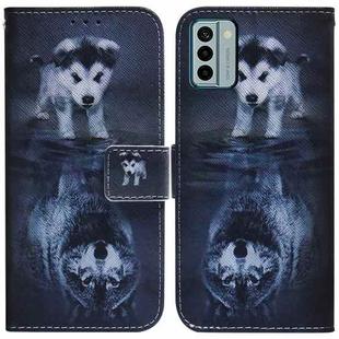 For Nokia G22 Coloured Drawing Flip Leather Phone Case(Wolf and Dog)