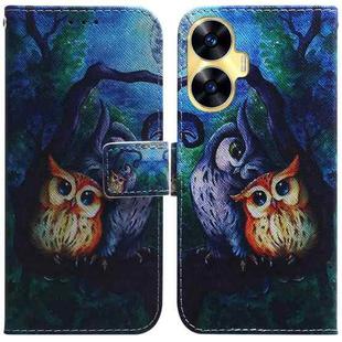 For Realme C55 Coloured Drawing Flip Leather Phone Case(Oil Painting Owl)